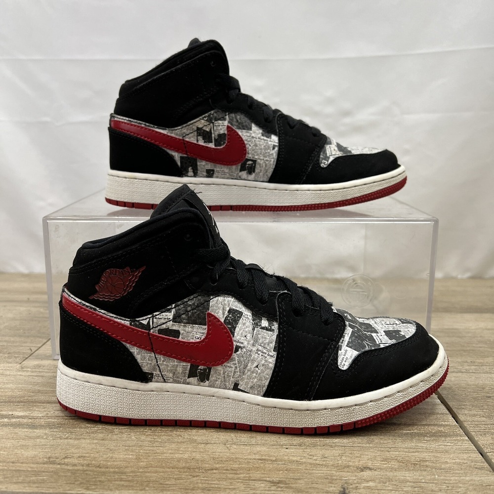 Jordan 1 Mid SE PS Newspaper Air Times 2019‎ Size  4 Youth Womens 5.5 BQ6932-061
